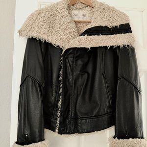 Rachel Roy Black Leather Faux Fur Moto Jacket Size L. Excellent condition.